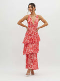 Ashley - Maxi Shoulder Straps Ruffles Dress - Red
