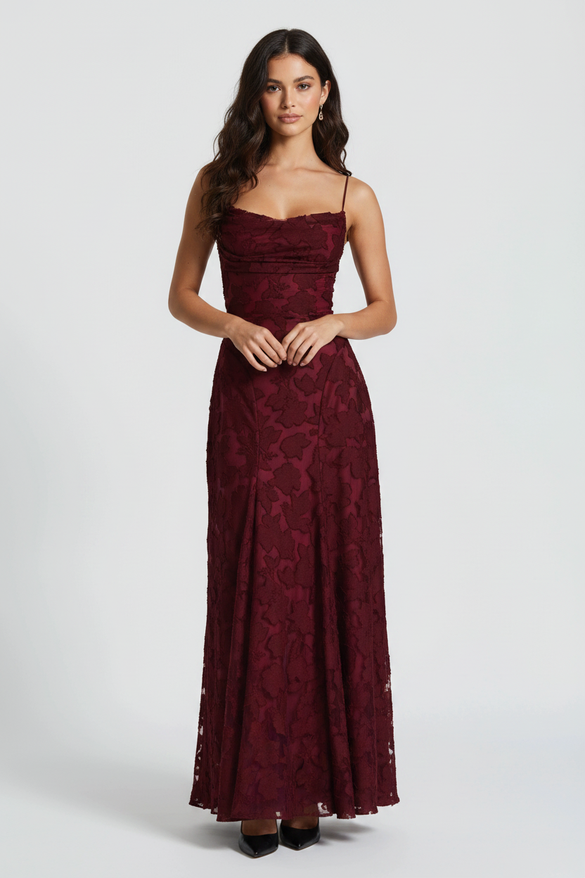 Ashley - Elegance Maxi Dress - Cherry Lacquer