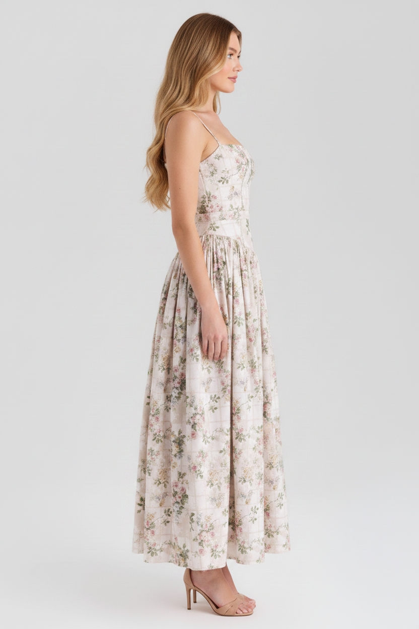 Livette - Printed Maxi Dress - Cream Floral Print