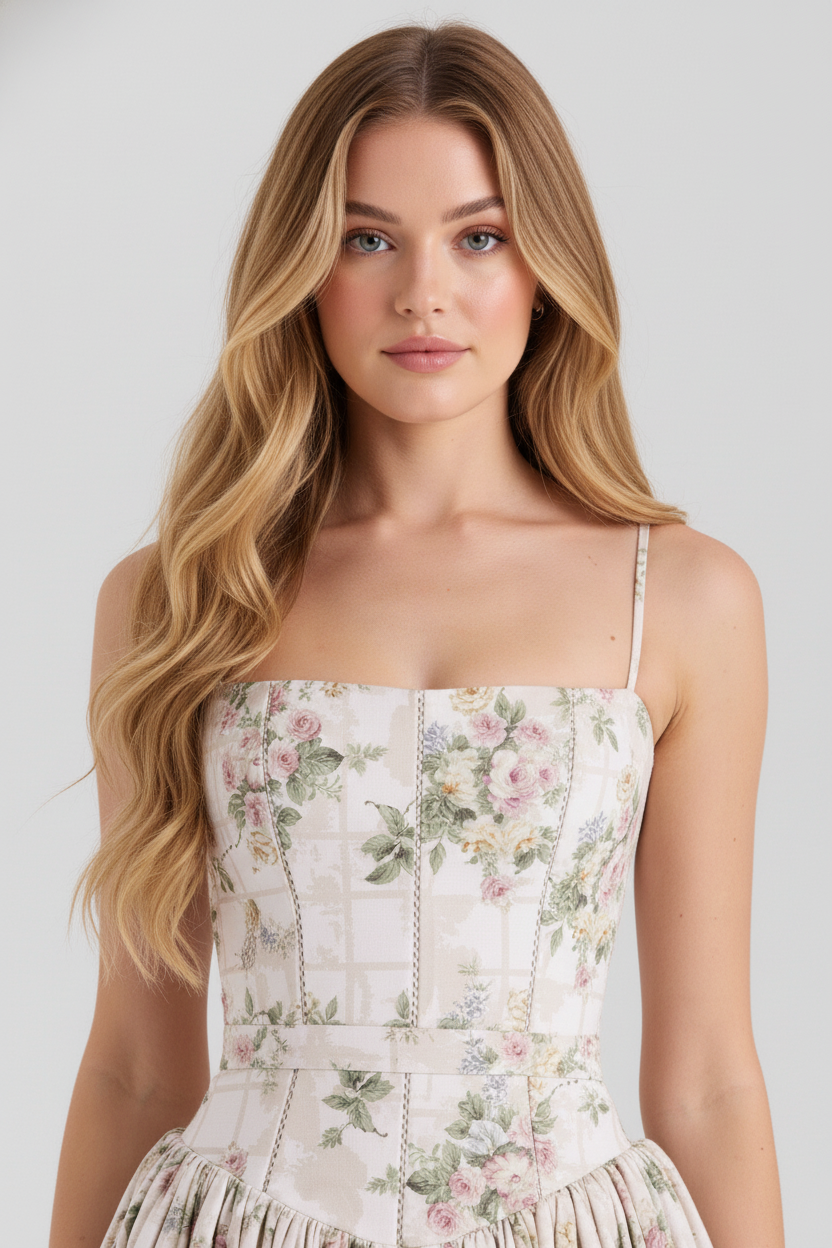 Livette - Printed Maxi Dress - Cream Floral Print