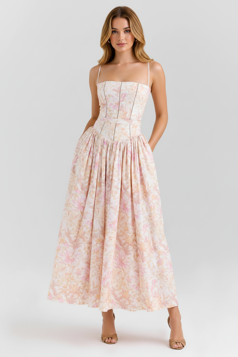 Livette - Printed Maxi Dress - Peach Floral Print