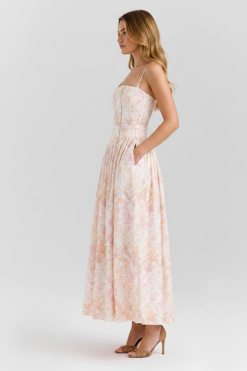 Livette - Printed Maxi Dress - Peach Floral Print