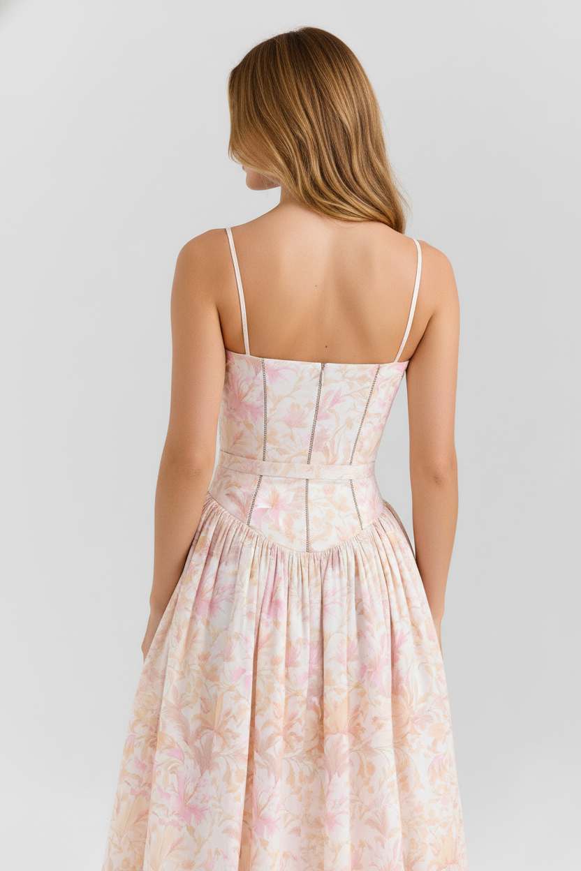 Livette - Printed Maxi Dress - Peach Floral Print