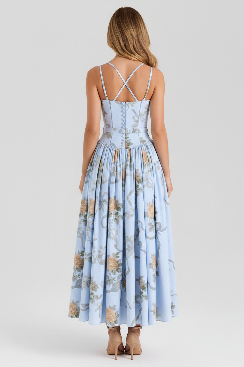 Livette - Printed Maxi Dress - Vintage Blue