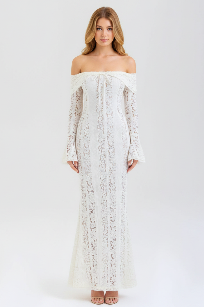 Livette - Vintage Off Shoulder Maxi Dress - Ivory