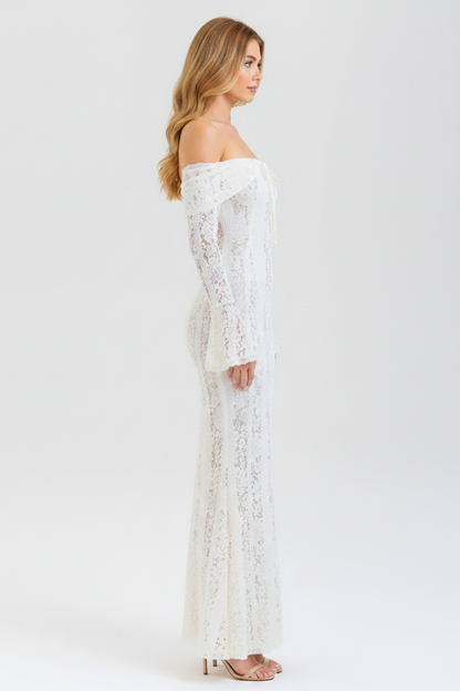 Livette - Vintage Off Shoulder Maxi Dress - Ivory