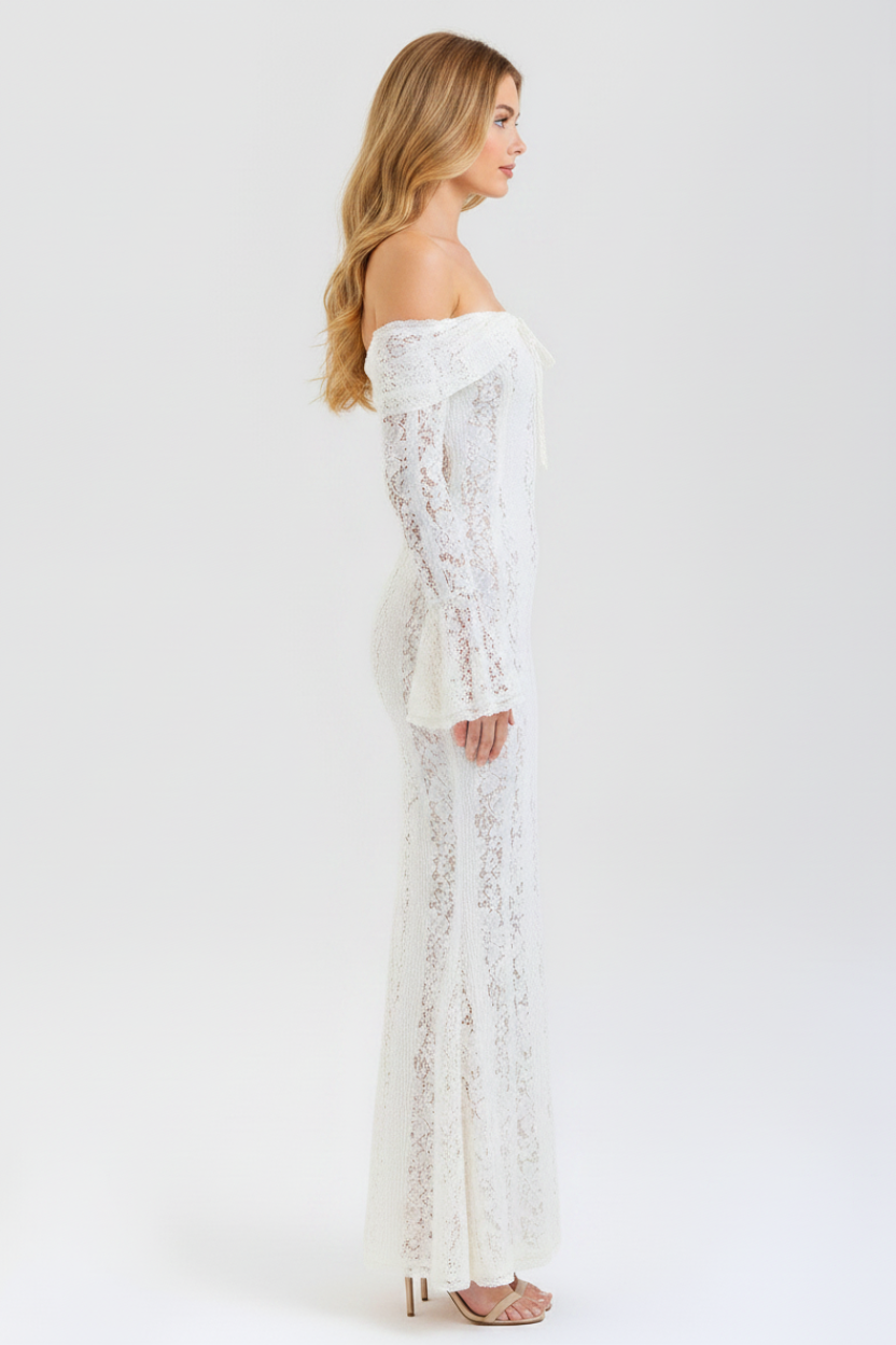 Livette - Vintage Off Shoulder Maxi Dress - Ivory