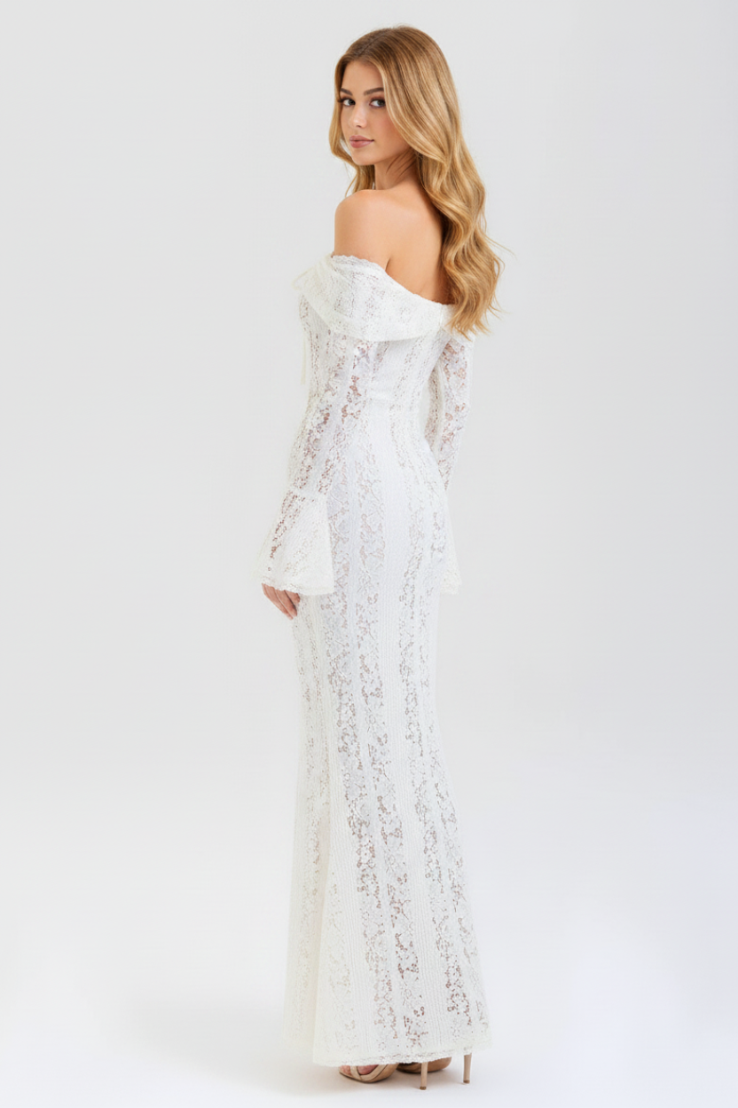 Livette - Vintage Off Shoulder Maxi Dress - Ivory