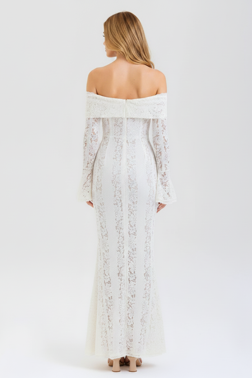 Livette - Vintage Off Shoulder Maxi Dress - Ivory
