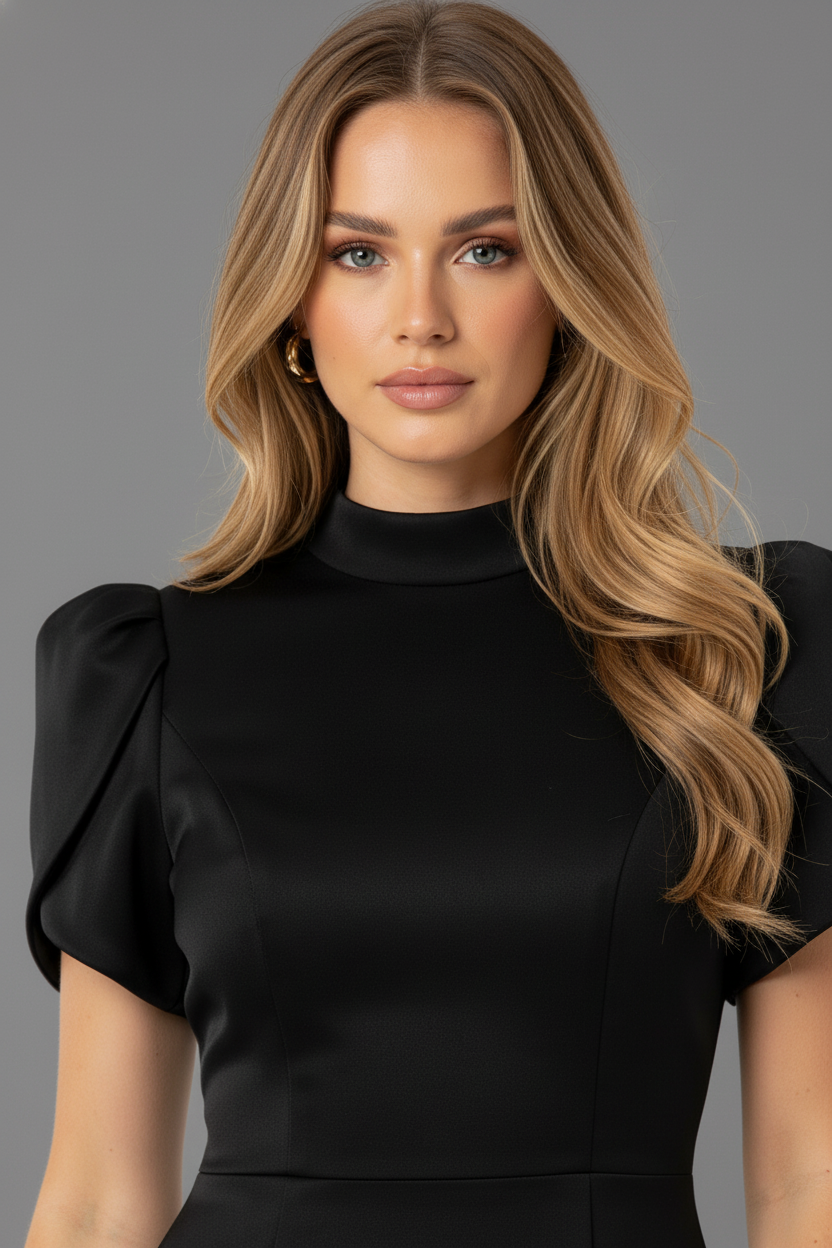 Lyraea - Elegant Petal Sleeves Mini Dress - Black