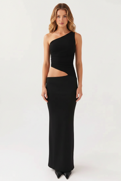 Mia Asymmetrical Long Dress - Black