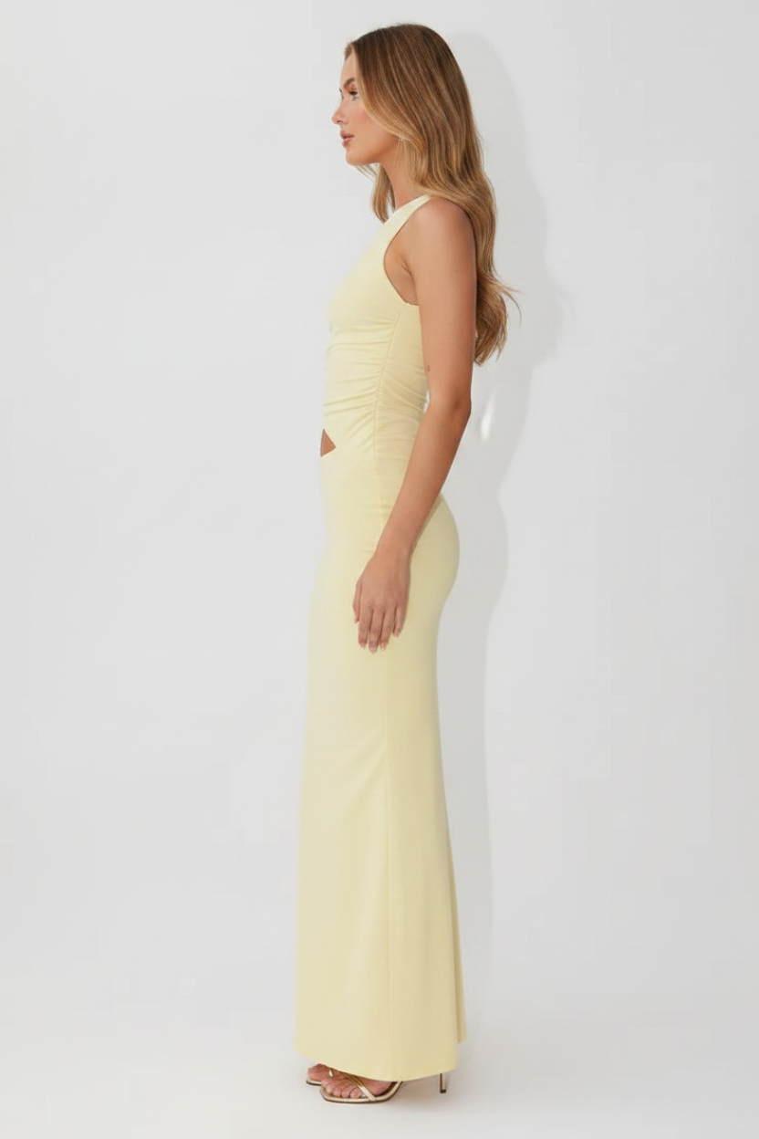 Mia Asymmetrical Long Dress - Lemon