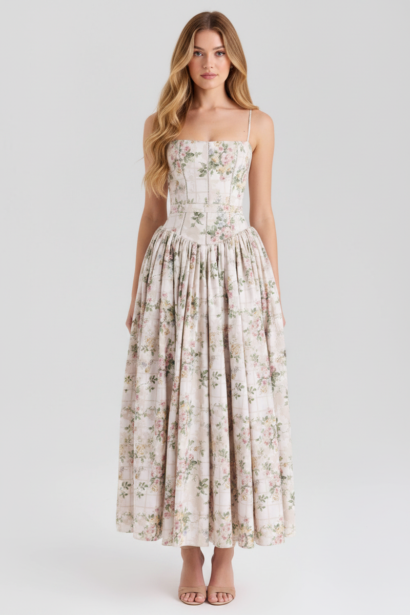 Livette - Printed Maxi Dress - Cream Floral Print