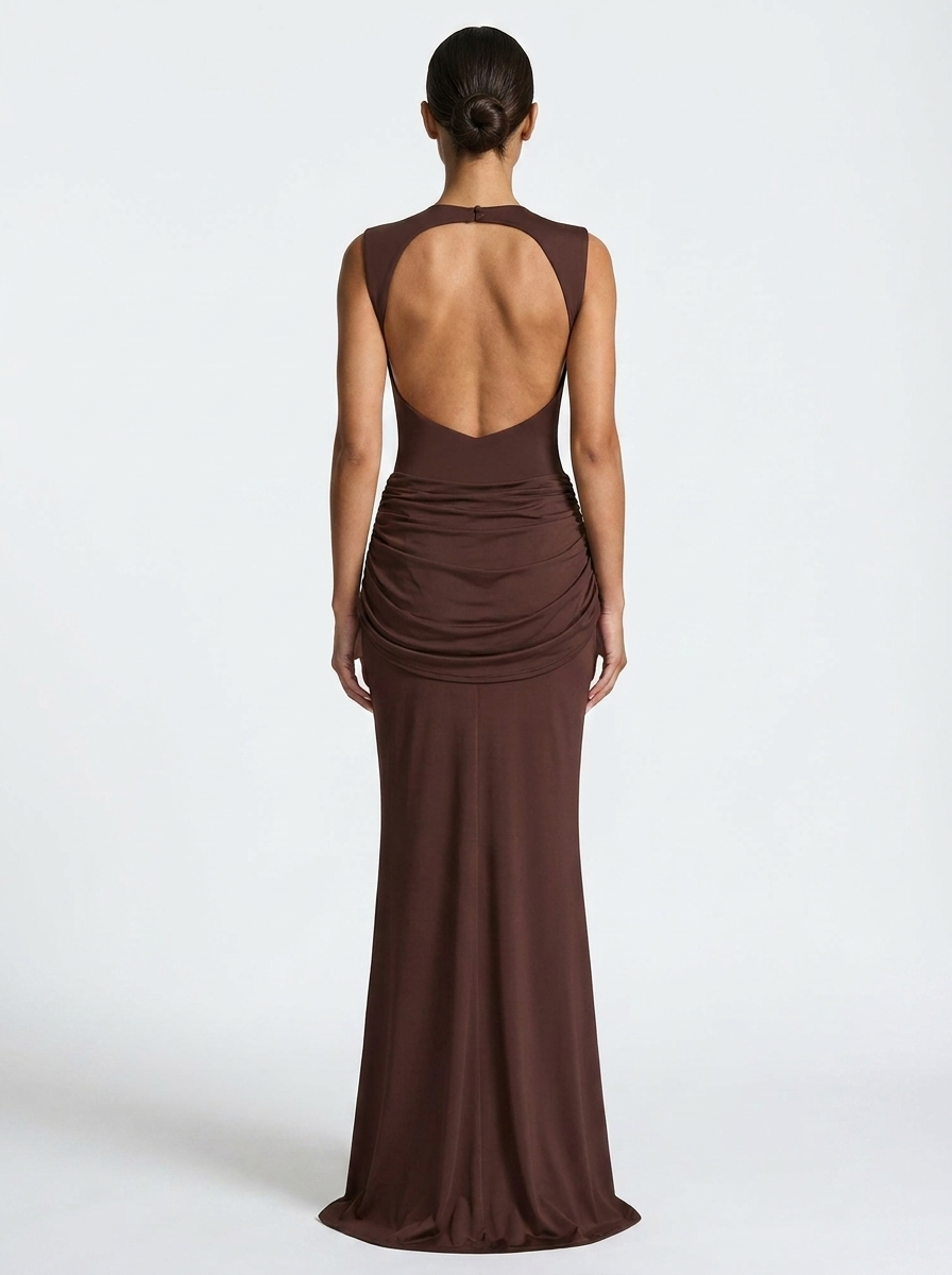 Ashely | Women’s Maxi Dress High Neck Elegant Fitted Waist Wedding Guest Dress