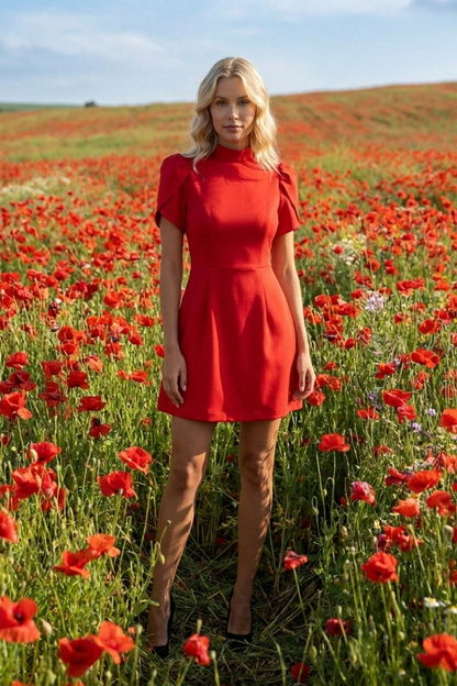Ashley | Tailored Mini Dress with Petal Sleeves for Women