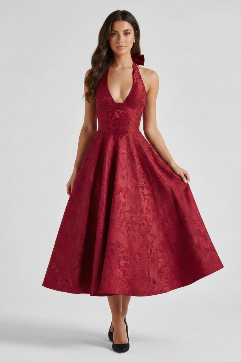 Ashley | Structured women’s midi dress corset bodice lace-up back fit
