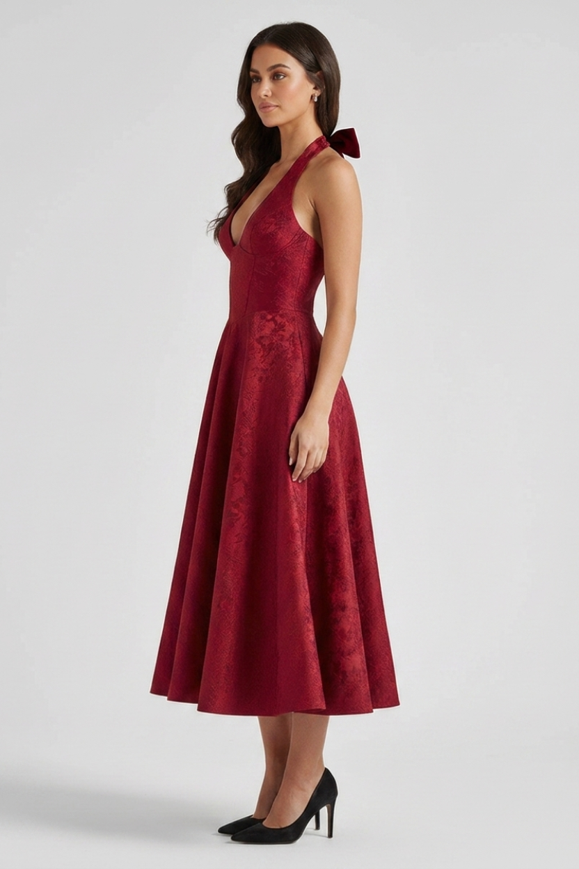 Ashley | Structured women’s midi dress corset bodice lace-up back fit