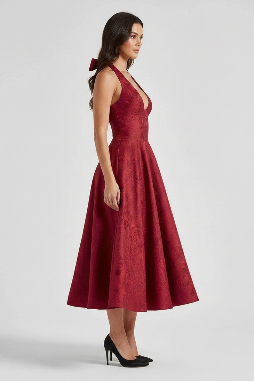 Ashley | Structured women’s midi dress corset bodice lace-up back fit