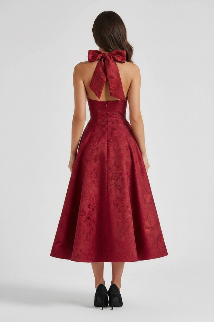 Ashley | Structured women’s midi dress corset bodice lace-up back fit