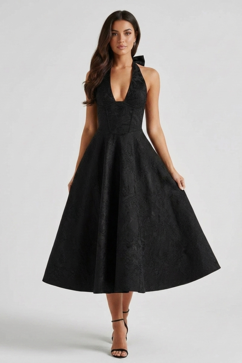 Ashley | Structured women’s midi dress corset bodice lace-up back fit