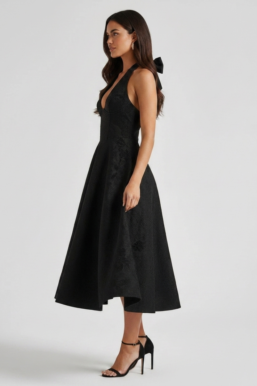 Ashley | Structured women’s midi dress corset bodice lace-up back fit