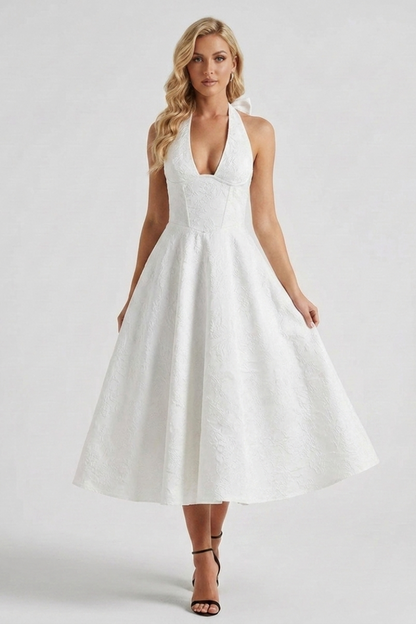 Ashley | Structured women’s midi dress corset bodice lace-up back fit