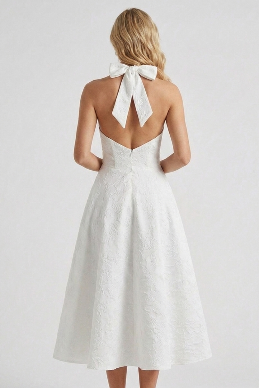 Ashley | Structured women’s midi dress corset bodice lace-up back fit