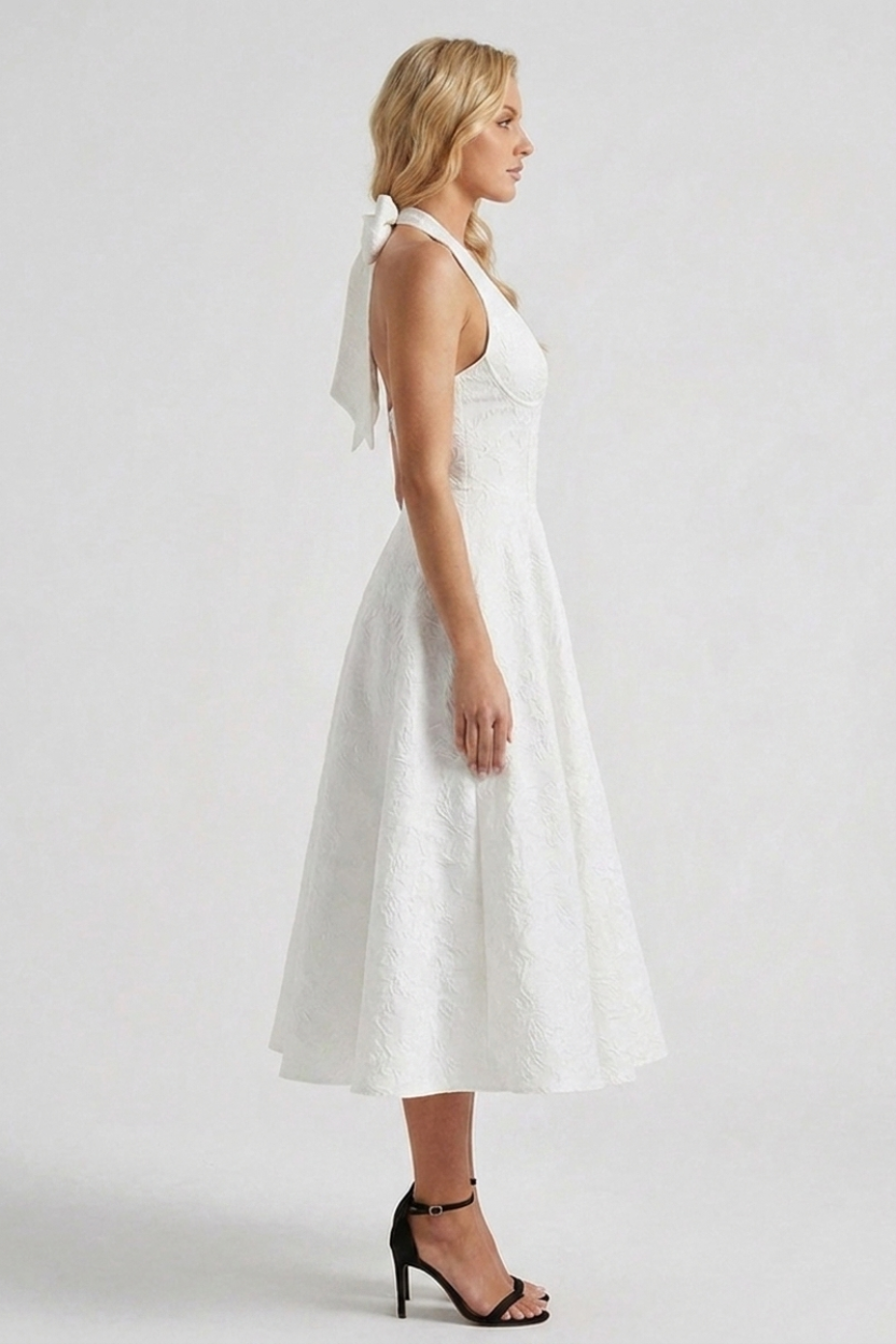 Ashley | Structured women’s midi dress corset bodice lace-up back fit