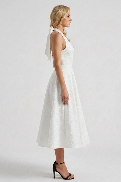 Ashley | Structured women’s midi dress corset bodice lace-up back fit
