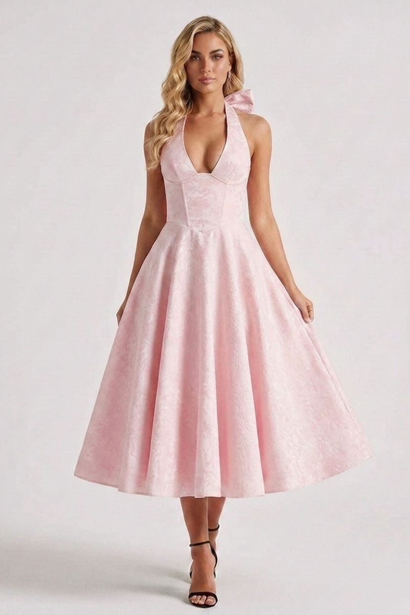 Ashley | Structured women’s midi dress corset bodice lace-up back fit
