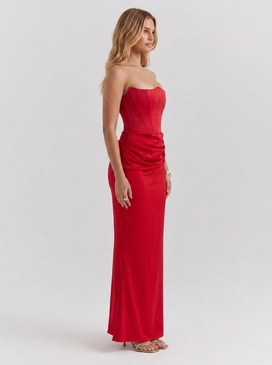 Ashley - Corset Midi Dress - Red
