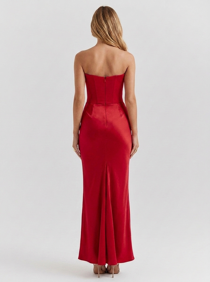 Ashley - Corset Midi Dress - Red